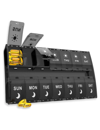 Organizador de Pastillas Semanal YAKLIM 14 Compartimentos Negro