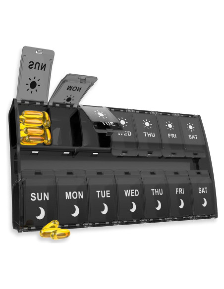 Organizador de Pastillas Semanal YAKLIM 14 Compartimentos Negro