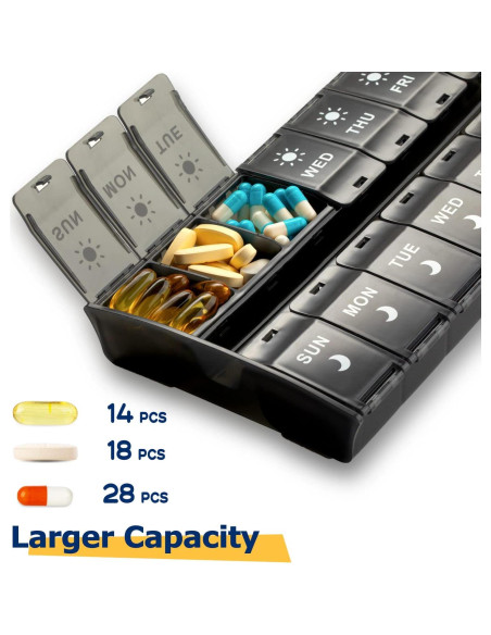 Organizador de Pastillas Semanal YAKLIM 14 Compartimentos Negro