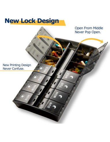 Organizador de Pastillas Semanal YAKLIM 14 Compartimentos Negro