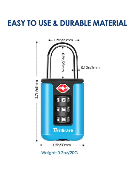 2 Candados de Equipaje Brillirare Aprobados por TSA Azul