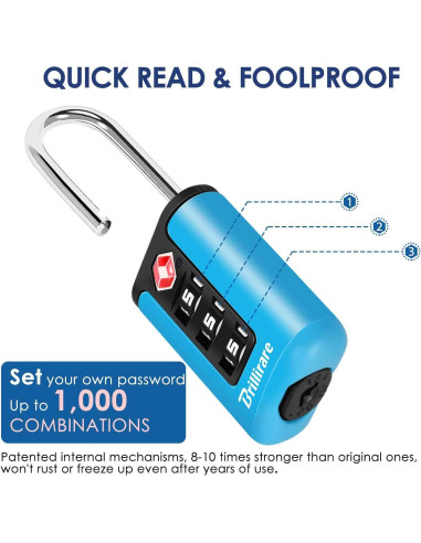 2 Candados de Equipaje Brillirare Aprobados por TSA Azul