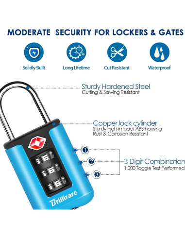 2 Candados de Equipaje Brillirare Aprobados por TSA Azul