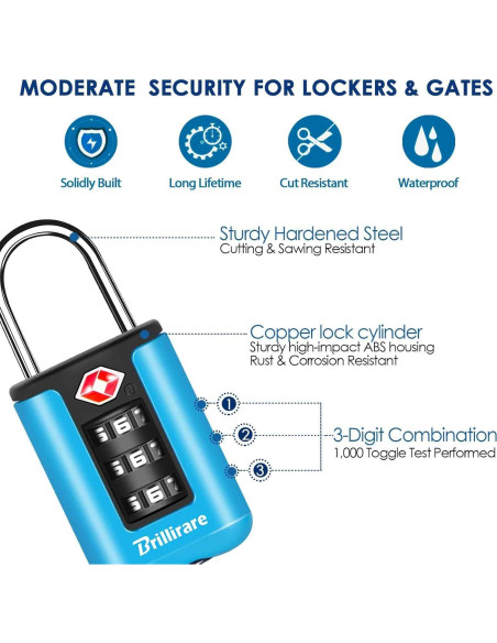 2 Candados de Equipaje Brillirare Aprobados por TSA Azul