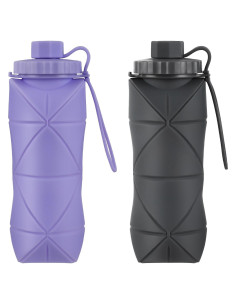 Botella de Agua Plegable YCT 600ml Silicona Reutilizable Gris/Púrpura