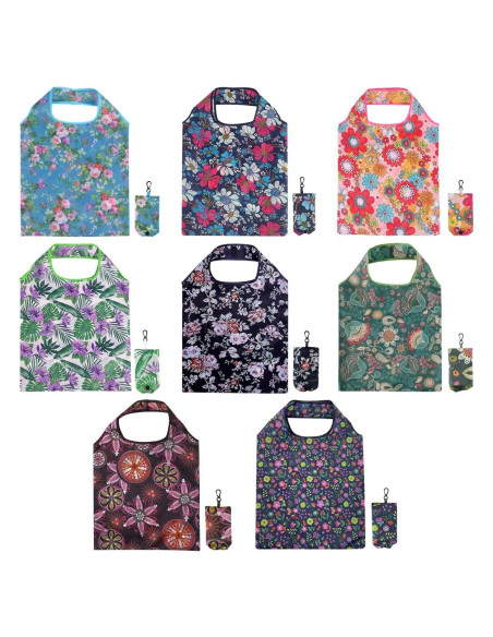 8 Bolsas de Compras Reutilizables Ecológicas Floral 60x38cm