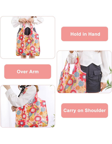8 Bolsas de Compras Reutilizables Ecológicas Floral 60x38cm