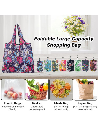 8 Bolsas de Compras Reutilizables Ecológicas Floral 60x38cm