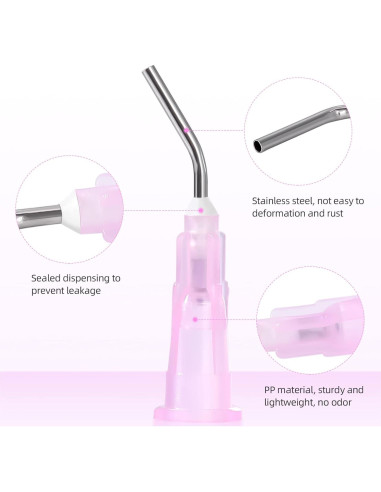 Puntas de Dispensa Curvadas JMU 18G Rosa - 300 Pcs Desechables