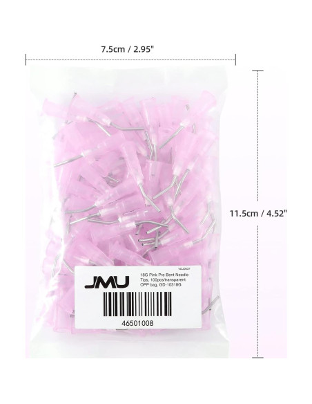 Puntas de Dispensa Curvadas JMU 18G Rosa - 300 Pcs Desechables
