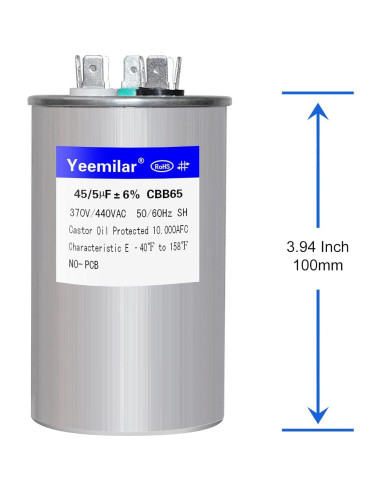 Capacitor Doble Función 45+5uF 370V CBB65 para HVAC