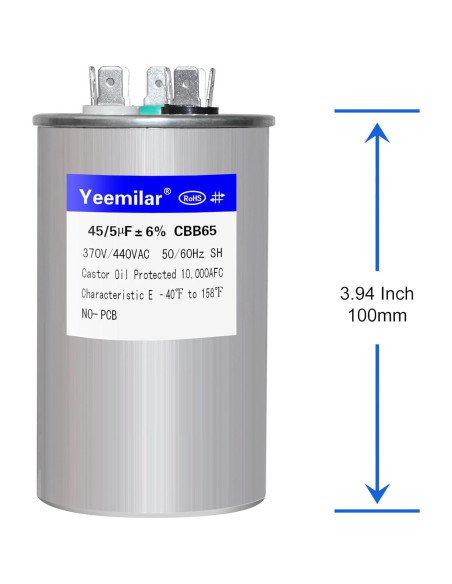 Capacitor Doble Función 45+5uF 370V CBB65 para HVAC