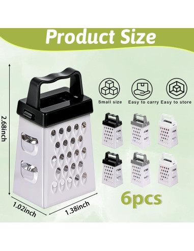 6 Mini Ralladores de Queso YBEATY Acero Inoxidable 4 Lados