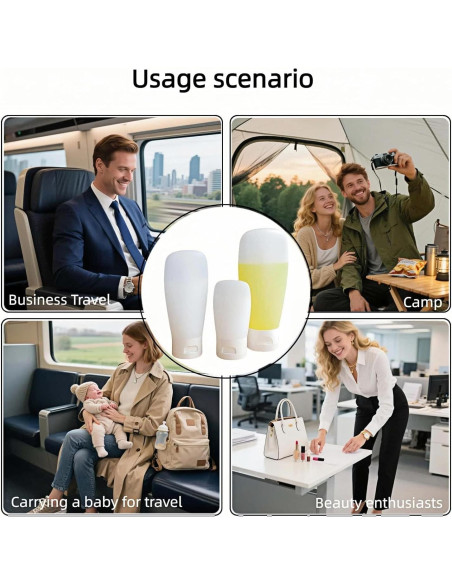 Conjunto de Botellas de Viaje Chinshwehaw 3-Pack Silicona 30ml 60ml 100ml