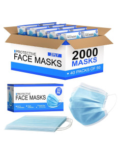 Mascarillas Desechables Fuye Azul 2000 Unidades 3 Capas