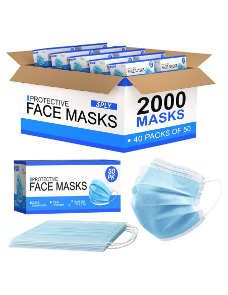 Mascarillas Desechables Fuye Azul 2000 Unidades 3 Capas