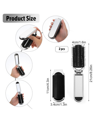 2 Cepillos de Pelo Plegables con Espejo Gtziqa - Portátiles