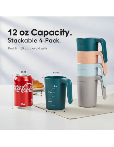 Set de 4 Tazas de Plástico Reutilizables 12 oz Zoeynex