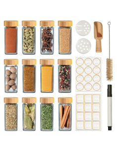 Set de 12 Tarros de Especias de Vidrio Niboline 4 oz con Etiquetas