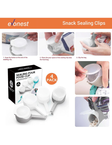 Juego de 4 Clips de Sellado LetLife para Snacks - Grises y Blancos