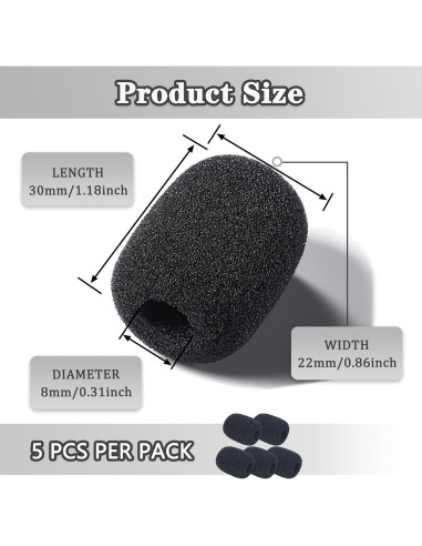 Cubiertas de Micrófono de Espuma para Auriculares - 5 Piezas