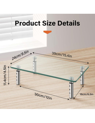 Soporte de Monitor de Vidrio KKTONER Ajustable 39x24cm Paquete de 2