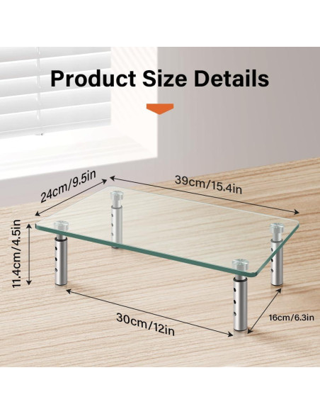 Soporte de Monitor de Vidrio KKTONER Ajustable 39x24cm Paquete de 2