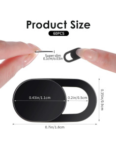 Cubierta de Webcam Classicseali 60 Pcs Ultra Fina ABS Negra 2