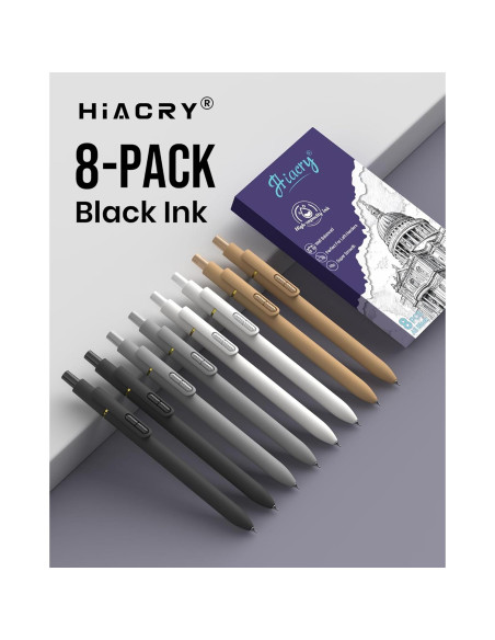 Bolígrafos de Gel Hiacry 0.7mm Tinta Negra 8 Pcs Escritura Suave
