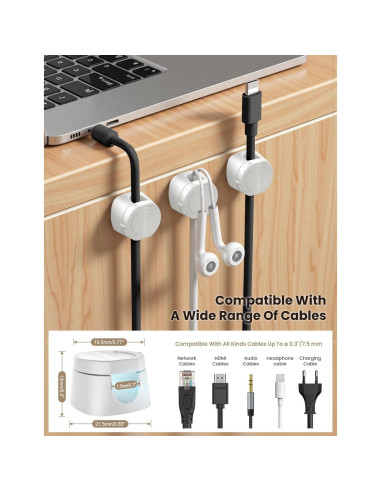 Organizador de Cables Magnético Kanemc 6 PCS Blanco 360