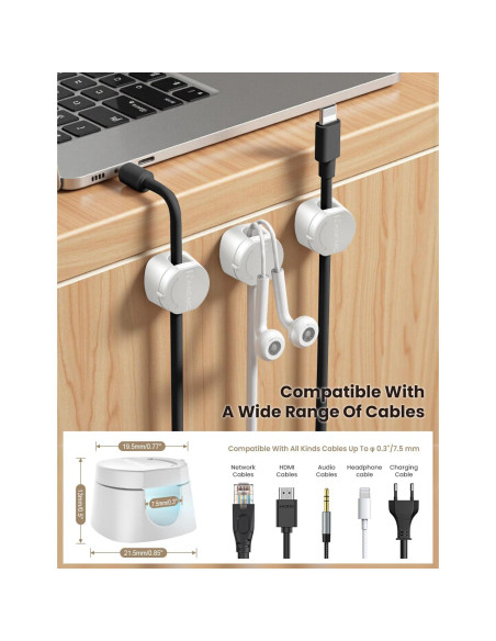 Organizador de Cables Magnético Kanemc 6 PCS Blanco 360