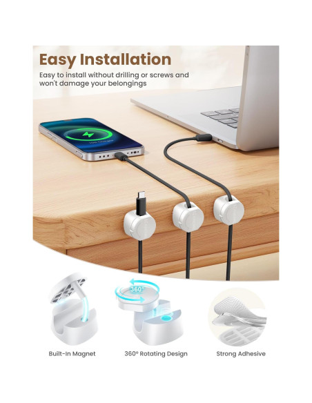 Organizador de Cables Magnético Kanemc 6 PCS Blanco 360