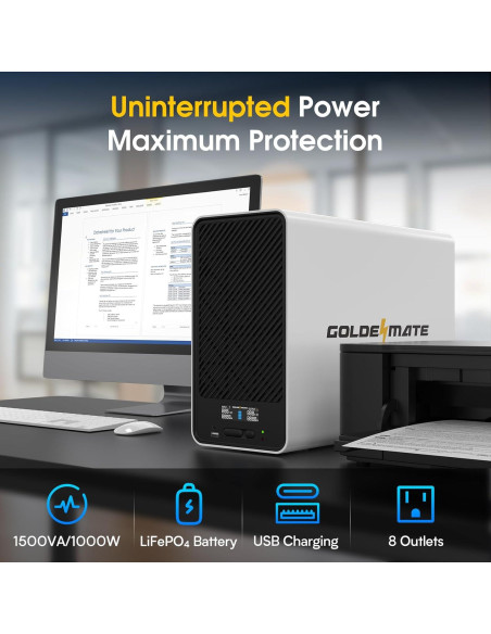 UPS GOLDENMATE 1500VA/1000W Batería de Litio con 8 Salidas