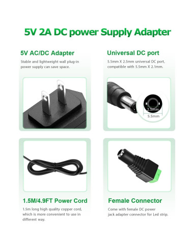Adaptador de corriente 5V 2A 10W Arkare con 8 enchufes DC