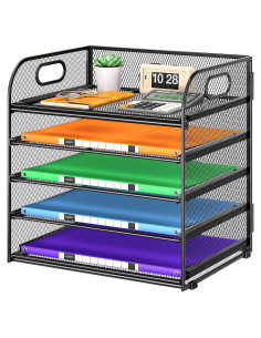 Organizador de Escritorio Cawukege 5 Niveles Malla Metálica Negro