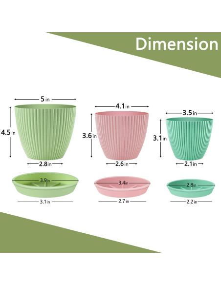 Juego de 3 Macetas Pequeñas SupKing con Drenaje 12.7-10.2-8.9 cm