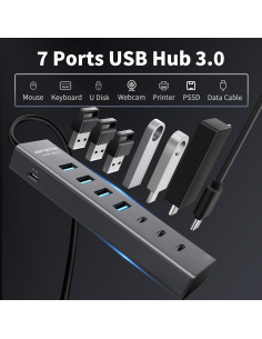 Hub USB 3.0 ABFCRTTW 7 Puertos 4 USB-A 3 USB-C 1.22m 2
