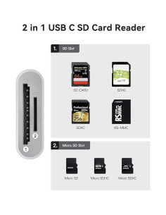 Lector de Tarjetas SD y MicroSD USB-C Genérico 2-en-1 Blanco 2
