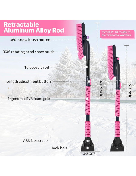 Raspador de Hielo y Cepillo de Nieve OUSHASAA 89.6-111.8 cm Rosa