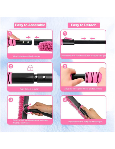 Raspador de Hielo y Cepillo de Nieve OUSHASAA 89.6-111.8 cm Rosa