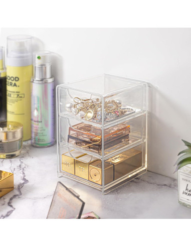 Organizador de Escritorio Vowcarol Mini Transparente con Cajón