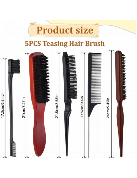 Conjunto de Cepillos para Cabello Bewudy 5 Piezas Nylon Madera