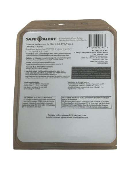 Alarma Doble Safe T Alert 25-741-BL Propano y CO 12V