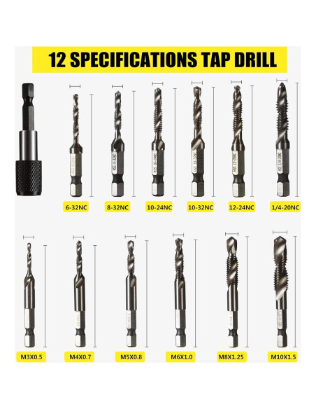 Juego de Brocas y Machos de Rosca 13 PCS HUAZHICHUN