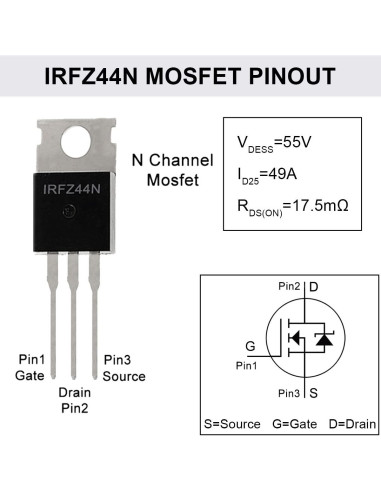 20 Transistores MOSFET IRFZ44N N-Canal 55V 49A TO-220