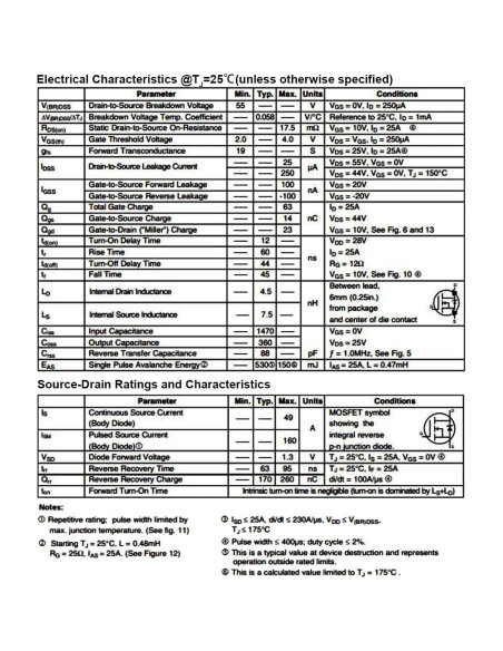 20 Transistores MOSFET IRFZ44N N-Canal 55V 49A TO-220