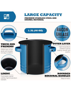 Contenedor de Grasa de Tocino ONEARF 1365ml con Colador - Azul 2