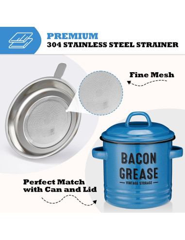 Contenedor de Grasa de Tocino ONEARF 1365ml con Colador - Azul