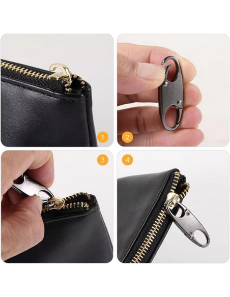 Set de 8 Clips Antirrobo para Cremallera Rhuishu Plata y Negro