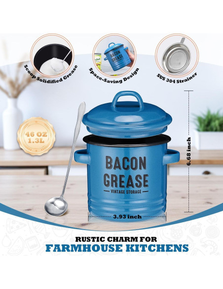 Contenedor de Grasa de Tocino ONEARF 1365ml con Colador - Azul
